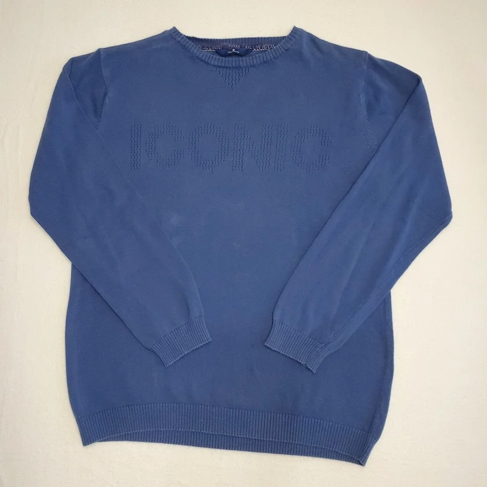 Tom Tailor Iconic Sweater 100% Cotton Mens Size Large Blue Perforate ICONIC LOGO